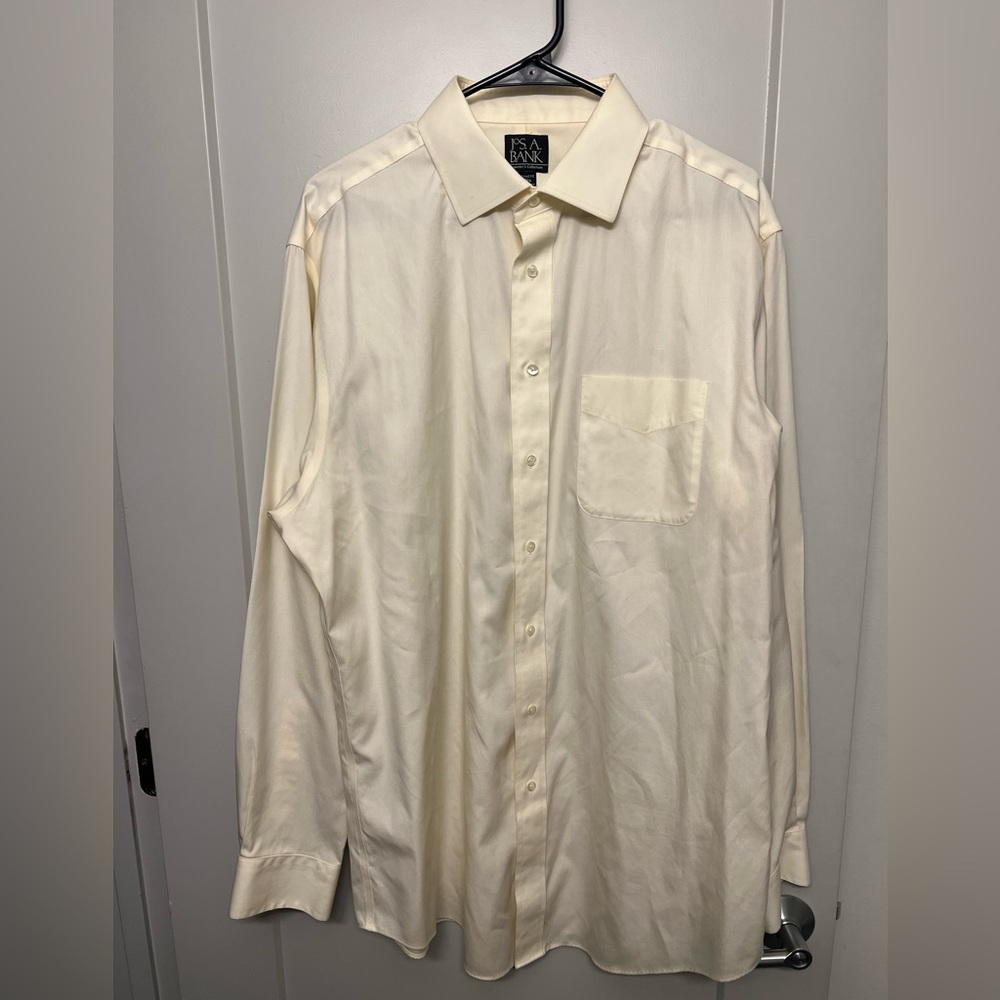 Jos. A. Bank Dress Shirt: Light Yellow/Cream